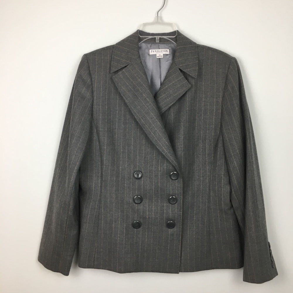 Vintage Pendleton USA Gray Pinstripe Blazer 16P 100% Wool Dark Academia Career
